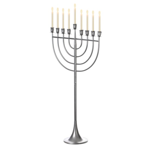 Vintiquewise Modern Solid Metal Judaica Hanukkah Menorah 9 Branched Candelabra, Aluminum Finish Large QI004119.AL.L - main